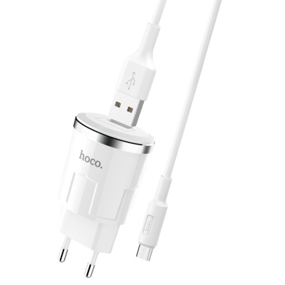 Сетевое зарядное устройство HOCO C37A Thunder 1xUSB с Кабелем USB - Micro, 2.4A, белый