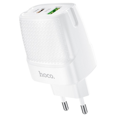 Сетевое зарядное устройство HOCO C85A Bright 1xUSB + 1xUSB-C, 3A, 20W, белый