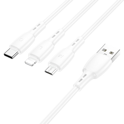 Кабель USB BOROFONE BX71 3 в 1 USB - Type-C + Lightning + MicroUSB, 2А, 1 м, белый