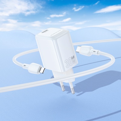 Сетевое зарядное устройство BOROFONE BN28 Fuente 1xUSB-C с Кабелем Type-C - Lightning, 30W, белый