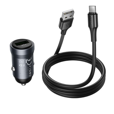 Автомобильное зарядное устройство HOCO Z62 Energy, 1xUSB с Кабелем USB - Type-C, 18W, серый металлик