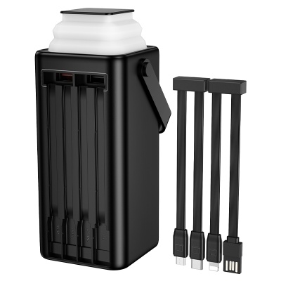 Портативный аккумулятор BOROFONE BJ65A High, встроенный кабель Lightning + Type-C + MircoUSB, 22.5W, 50000 мА⋅ч, черный