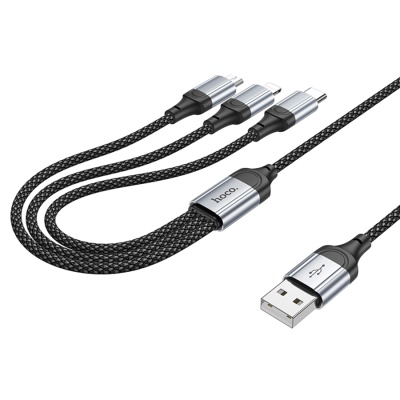 Кабель USB HOCO X102 Fresh 3 в 1 USB - Type-C + Lightning + MicroUSB, 2.4А, 1 м, черный