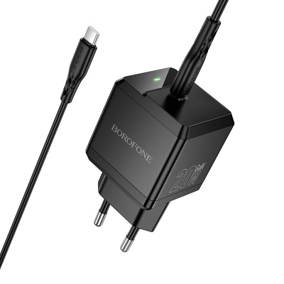 Сетевое зарядное устройство BOROFONE BN18 Intenso 1xUSB-C с Кабелем Type-C - Type-C, 20W, черный