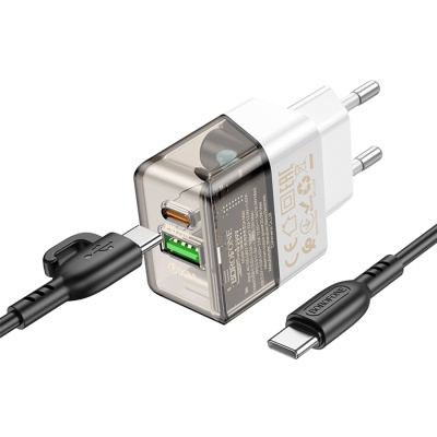 Сетевое зарядное устройство BOROFONE BA80A Scenery 1xUSB + 1xUSB-C с Кабелем Type-C - Type-C, 20W, черный