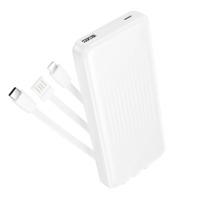 Портативный аккумулятор BOROFONE BJ79 Clever, встроенный кабель Lightning + Type-C, 10000 мА⋅ч, белый