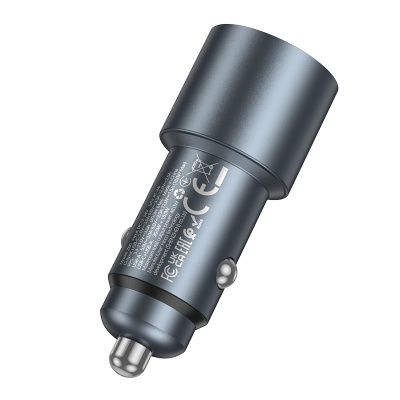 Автомобильное зарядное устройство HOCO Z60 Bloom, 1xUSB + 1xUSB-C, 48W, серый металлик