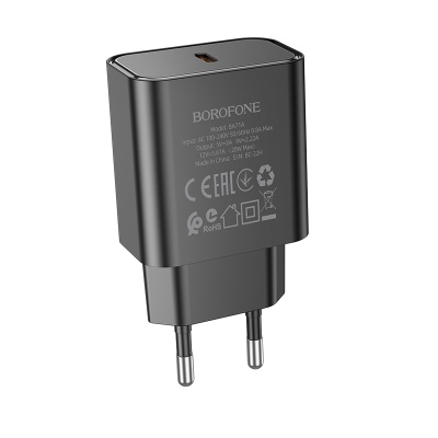 Сетевое зарядное устройство BOROFONE BA71A Power 1xUSB-C, 20W, черный