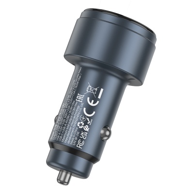 Автомобильное зарядное устройство HOCO Z57B Glorious, 1xUSB + 1xUSB-C, 63W, серый металлик