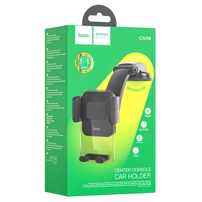 Автомобильный держатель HOCO CA118 Delicate, зажимной, на приборная панель/лобовое стекло, черный+прозрачный