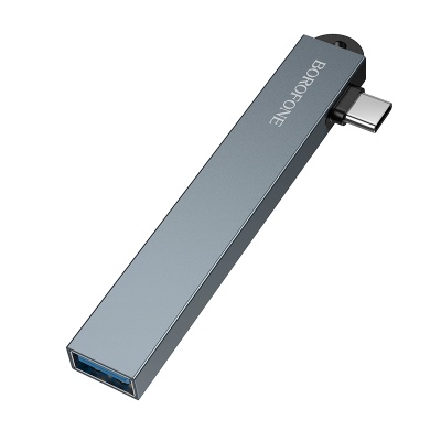 Переходник/Адаптер BOROFONE FH1A 4 в 1 Type-C (m) - 1xUSB3.0 (f) + 3xUSB2.0 (f), серый металлик