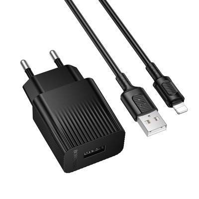 Сетевое зарядное устройство BOROFONE BAS71A Source 1xUSB с Кабелем USB - Lightning, 2.1A, черный