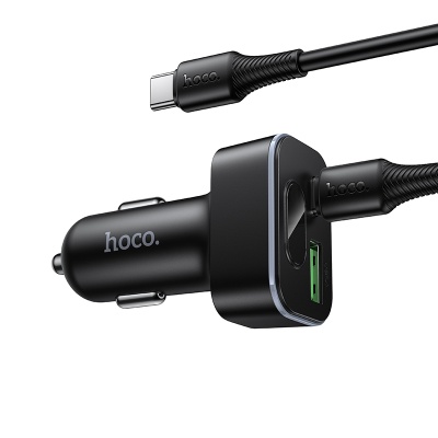 Автомобильное зарядное устройство HOCO Z63B Barry, 1xUSB + 1xUSB-C с Кабелем Type-C - Type-C, 48W, черный