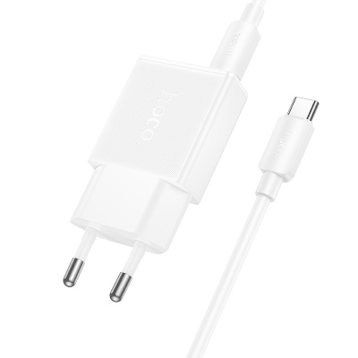 Сетевое зарядное устройство HOCO N73 Speed 1xUSB + 1xUSB-C с Кабелем Type-C - Type-C, 3A, 20W, белый