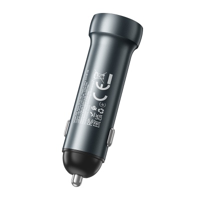 Автомобильное зарядное устройство HOCO Z54 Prosperous, 2xUSB, 3.1A, 15.5W, серый металлик