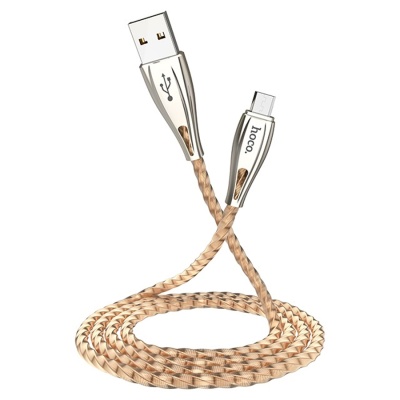 Кабель USB HOCO U56 Metal armor USB - MicroUSB, 2.4А, 1.2 м, золотой