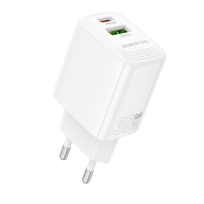 Сетевое зарядное устройство BOROFONE BN29 Fuente 1xUSB + 1xUSB-C, 3A, 30W, белый
