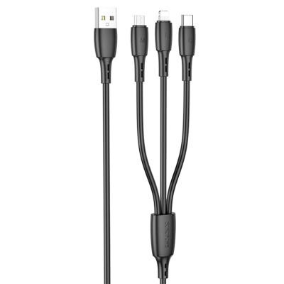 Кабель USB BOROFONE BX71 3 в 1 USB - Type-C + Lightning + MicroUSB, 2А, 1 м, черный