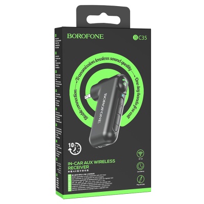 Автомобильный Bluetooth-приемник BOROFONE BC35 Wideway, 150 мАч, Jack 3.5мм/Bluetooth, черный