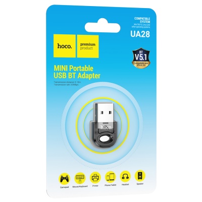 Переходник/Адаптер HOCO UA28 USB (m) - Bluetooth 5.1, черный