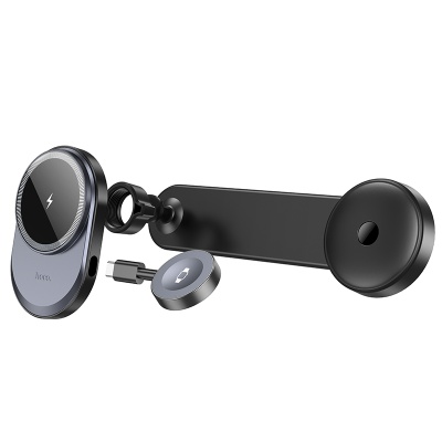 Автомобильный держатель HOCO HW28 Excelso, магнитный с беспроводной зарядкой, 15W, на приборную панель, черный+серый