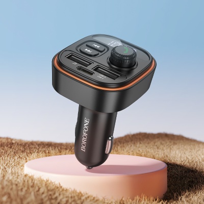 Автомобильное зарядное устройство с FM-Трансмиттер BOROFONE BC59 Heroic, 2xUSB + 1xUSB-C, 3A, черный