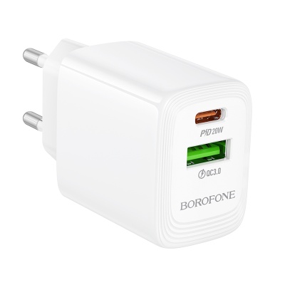 Сетевое зарядное устройство BOROFONE BN27 Fuente 1xUSB + 1xUSB-C, 3A, 20W, белый