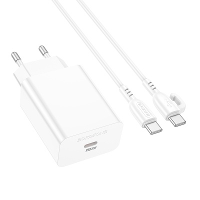 Сетевое зарядное устройство BOROFONE BA21A Prob Long journey 1xUSB-C с Кабелем Type-C - Type-C, 20W, белый