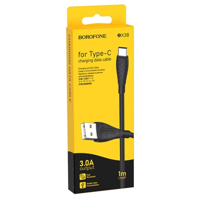 Кабель USB BOROFONE BX38 Cool USB - Type-C, 3A, 1 м, черный