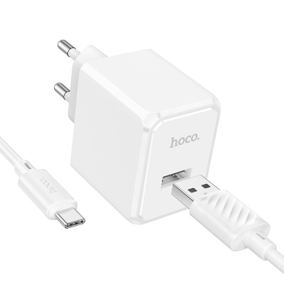 Сетевое зарядное устройство HOCO CS11A Ocean 1xUSB с Кабелем USB - Type-C, 2.1A, белый