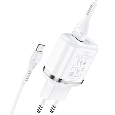 Сетевое зарядное устройство HOCO N4 Aspiring 2xUSB с Кабелем USB - Micro, 2.4A, белый