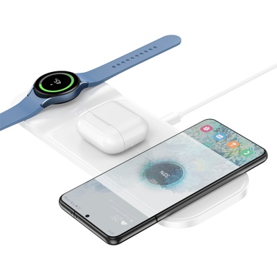 Беспроводное зарядное устройство HOCO CQ6 Power 3-in-1 для iPhone+Airpods+Samsung Watch, 3A, 15W, белый