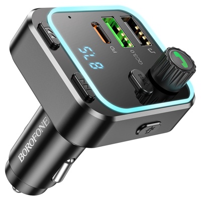 Автомобильное зарядное устройство с FM-Трансмиттер BOROFONE BC53 Highway, 2xUSB + 1xUSB-C, 20W, черный