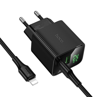 Сетевое зарядное устройство HOCO CS83A Excellent 1xUSB + 1xUSB-C с Кабелем Type-C - Lightning, 3A, 20W, черный