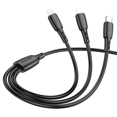 Кабель USB BOROFONE BX71 3 в 1 USB - Type-C + Lightning + MicroUSB, 2А, 1 м, черный