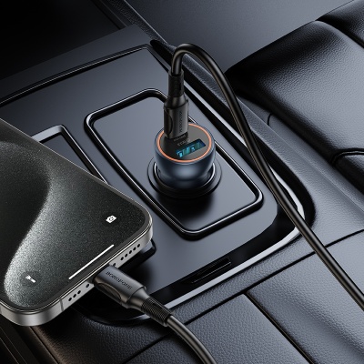 Автомобильное зарядное устройство BOROFONE BZ32A Fresh, 1xUSB + 1xUSB-C, 3A, 30W, серый металлик