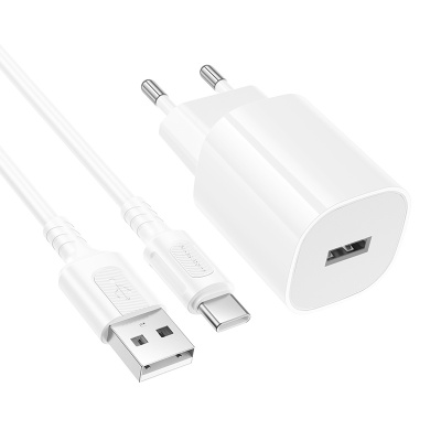 Сетевое зарядное устройство BOROFONE BA101A Pudding 1xUSB с Кабелем USB - Type-C, 2.1A, белый