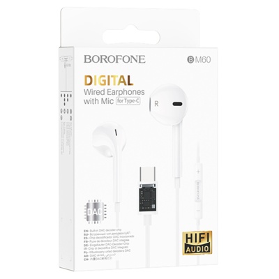 Проводные наушники BOROFONE BM60 Type-C Original, Type-C, 1.2 м, белый