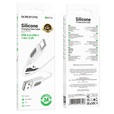Кабель USB BOROFONE BX114 Structure USB - Type-C, 3A, 1 м, белый