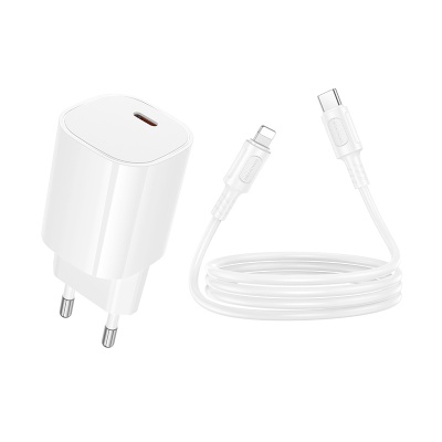 Сетевое зарядное устройство BOROFONE BA103A Pudding 1xUSB-C с Кабелем Type-C - Lightning, 20W, белый