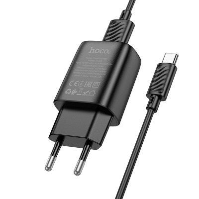 Сетевое зарядное устройство HOCO C134A Solid 1xUSB с Кабелем USB - Type-C, 2.4A, черный