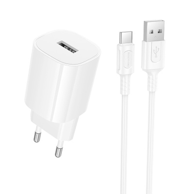 Сетевое зарядное устройство BOROFONE BA101A Pudding 1xUSB с Кабелем USB - Type-C, 2.1A, белый