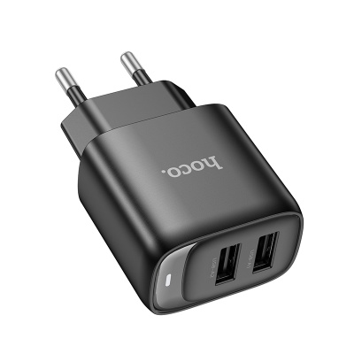 Сетевое зарядное устройство HOCO C141A Smart 2xUSB, 2.1A, черный