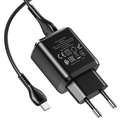 Сетевое зарядное устройство HOCO N6 Charmer 2xUSB с Кабелем USB - Micro, 3A, 18W, черный