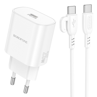Сетевое зарядное устройство BOROFONE BA82A Platinum 1xUSB-C с Кабелем Type-C - Type-C, 25W, белый