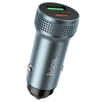 Автомобильное зарядное устройство HOCO Z49B Level, 1xUSB + 1xUSB-C, 38W, серый металлик