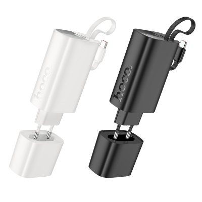 Портативный аккумулятор HOCO J148 Handy, встроенный кабель Type-C, 20W, 5000 мА⋅ч, белый