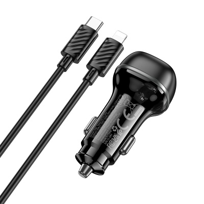 Автомобильное зарядное устройство HOCO Z58 Rank, 1xUSB-C с Кабелем Type-C - Lightning, 30W, черный