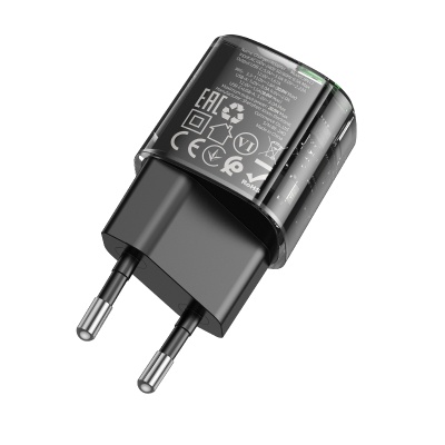 Сетевое зарядное устройство BOROFONE BN17 Sunlight 1xUSB + 1xUSB-C, 3A, 20W, прозрачный черный