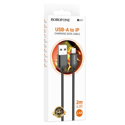 Кабель USB BOROFONE BX87 Sharp USB - Lightning, 2.4А, 2 м, черный